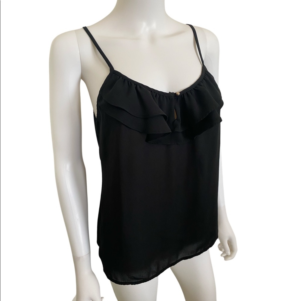 Black Ruffle Key Hole Tank Top